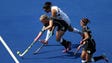 Germany and New Zealand fight for a loose ball during