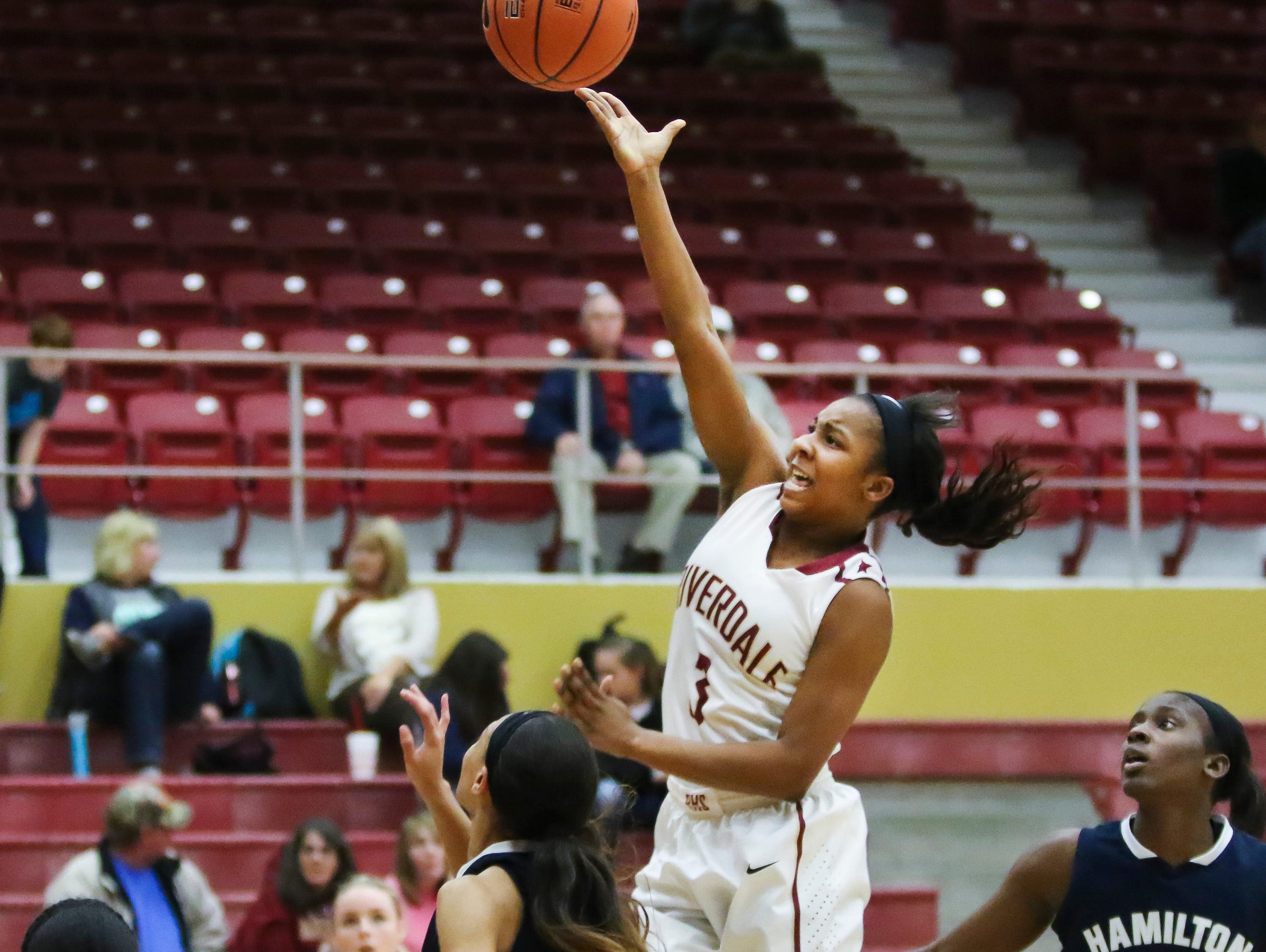 Riverdale's Anastasia Hayes goes up fro a shot during Tuesday's 60-54 win over Hamilton Heights.