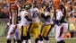 The Steelers celebrate after a field goal gave them