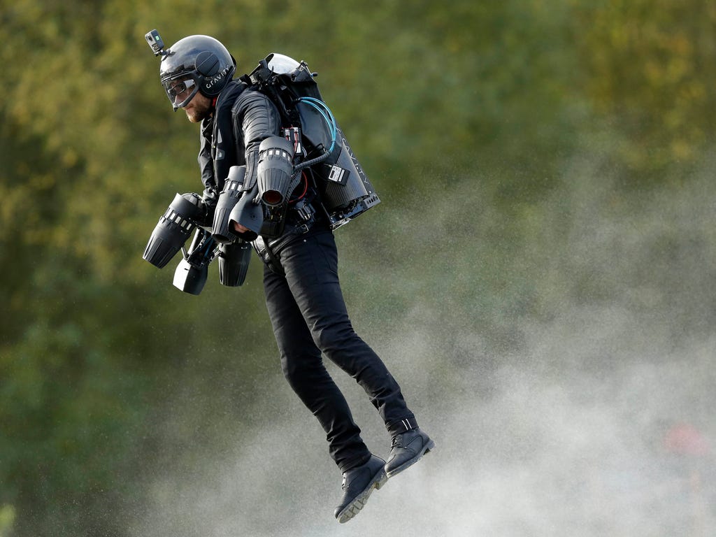 Richard Browning sets the Guinness World Record for 'the fastest speed in a body-controlled jet engine power suit in Reading, England. A British inventor billed as a real-life version of the superhero Iron Man has hit the fastest speed in a body-cont