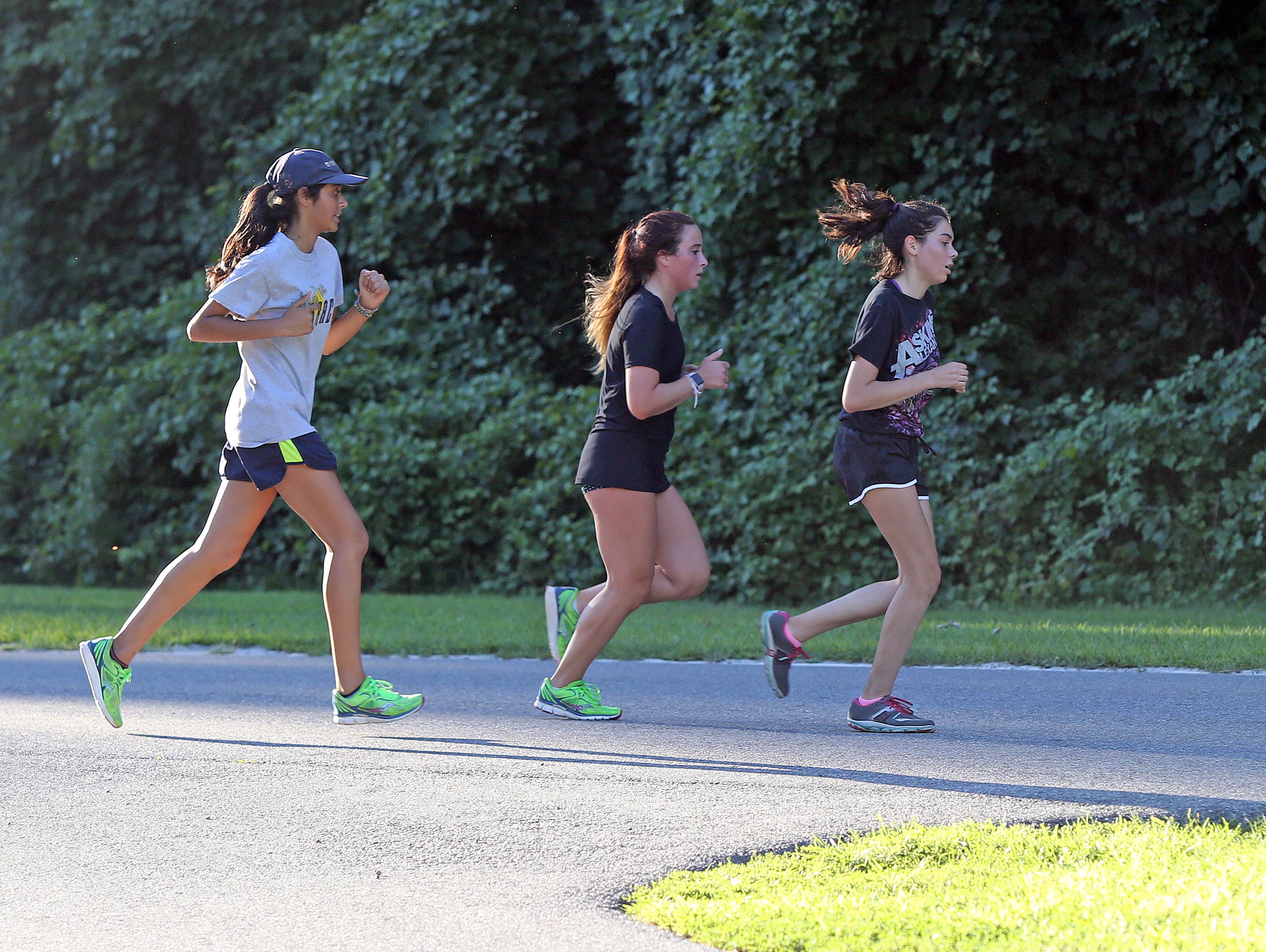 The Lakeland/Panas boys and girls cross-country teams are practicing at Downing Park in Yorktown on Aug. 22, 2016.