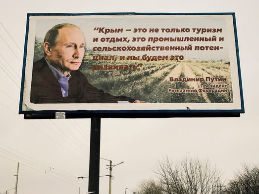 A billboard in Crimea featuring words by Russian President