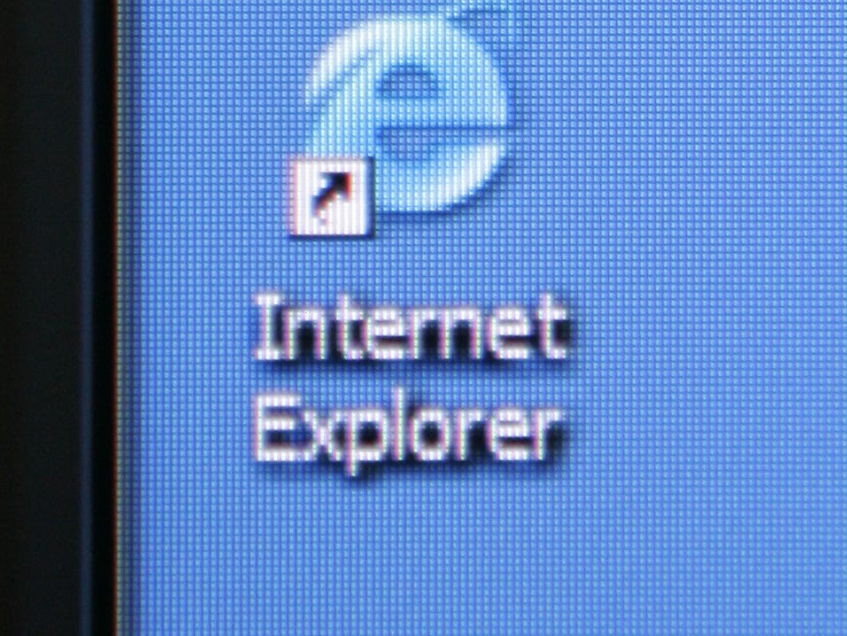 Google's Chrome browser shortcut is shown next to Microsoft's Internet Explorer browser shortcut during a news conference at Google headquarters in Mountain View, California.