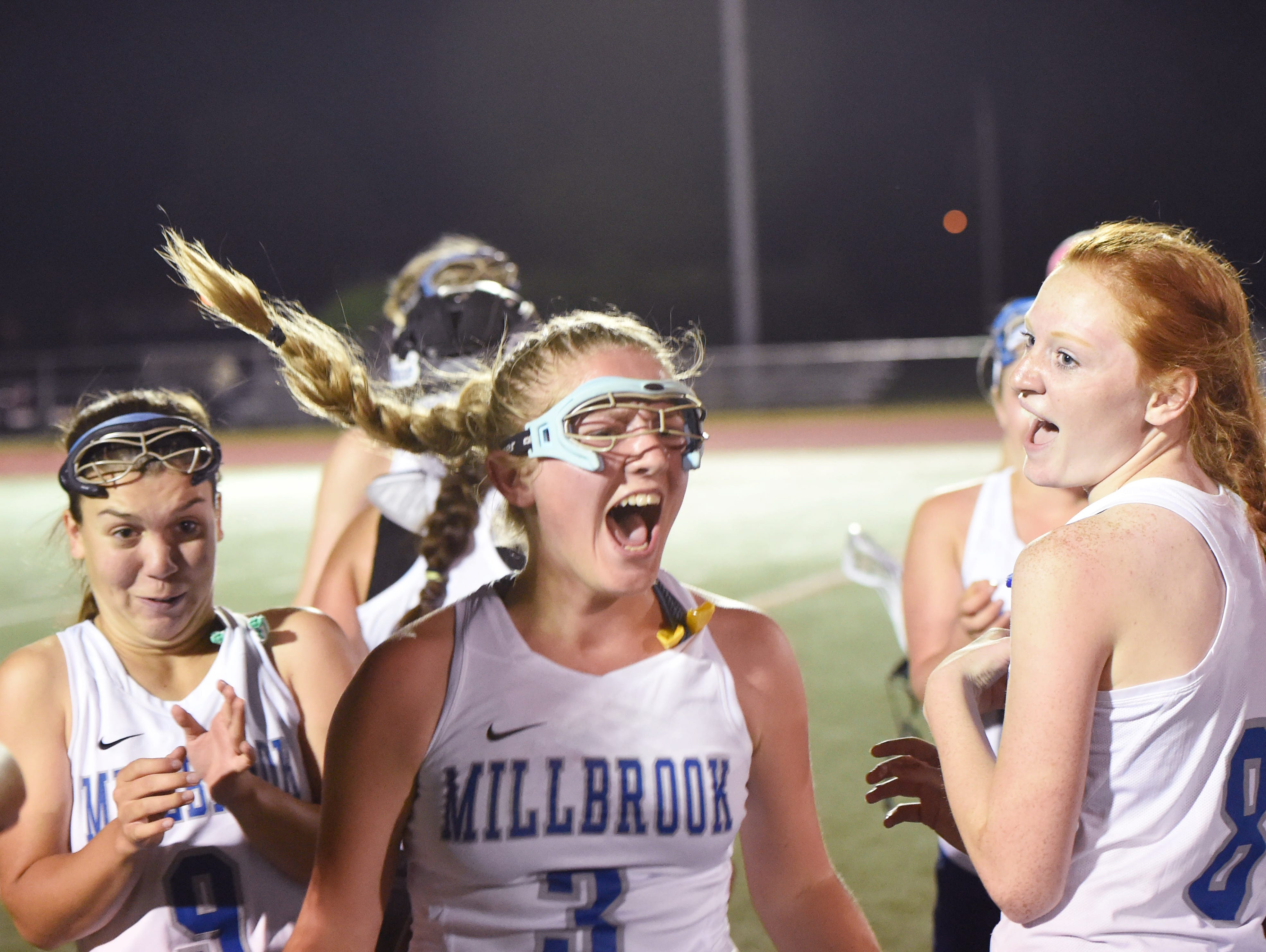 Millbrook's Sam Szalewicz reacts after her team wins the Section 9 Class C girls lacrosse final.