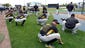 March 6: Members of the Pirates stretch before their