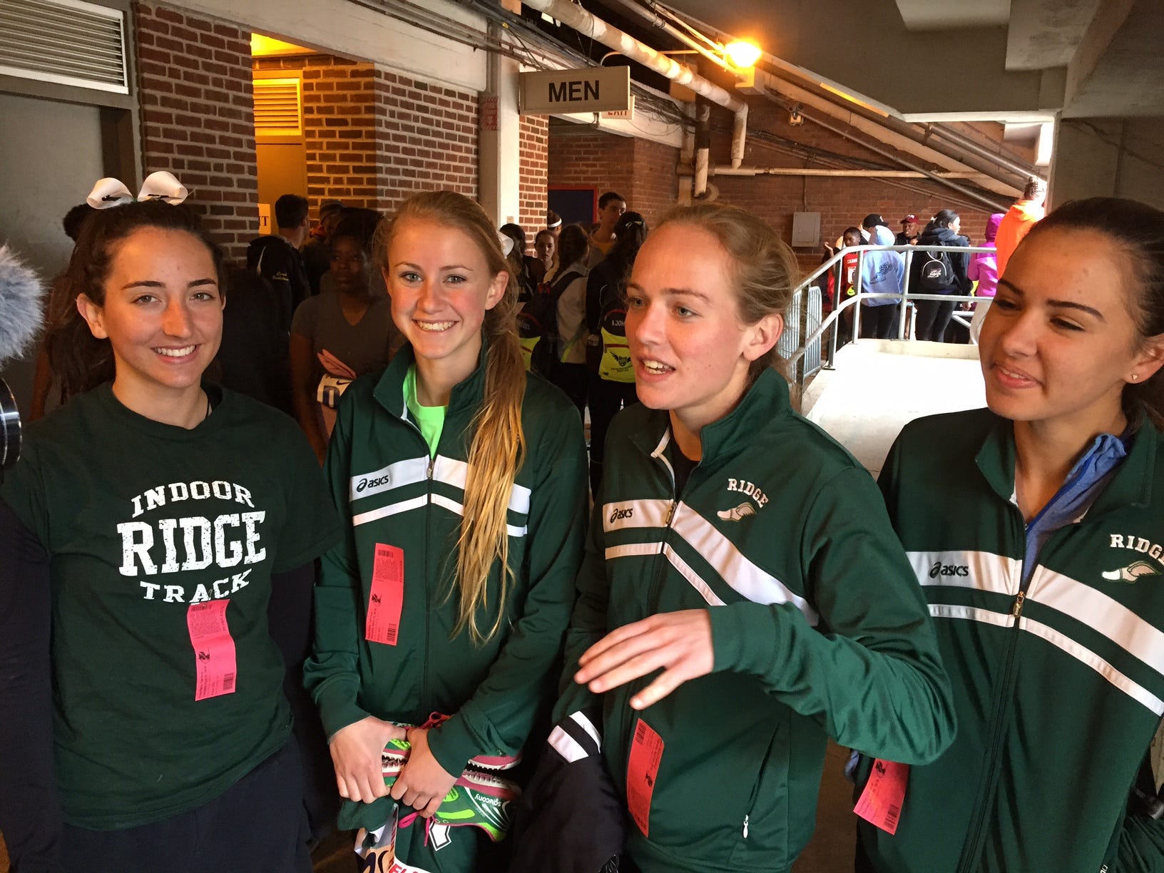 Ridge’s 4x800 runners (left to right) Abby Regner, Emily Hirsch, Kelly Van Baalen and Liz Newman after Thursday’s qualfying heat.