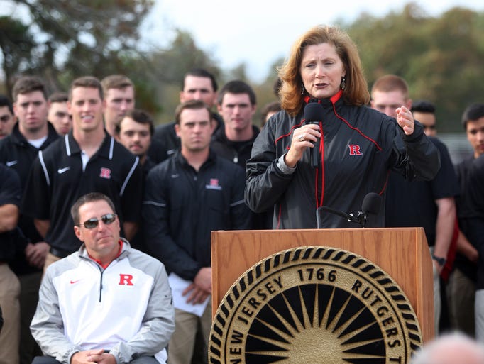 Rutgers athletic director Julie Hermann speaks at the