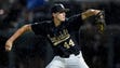 Vanderbilt pitcher Kyle Wright (44) pitches in the