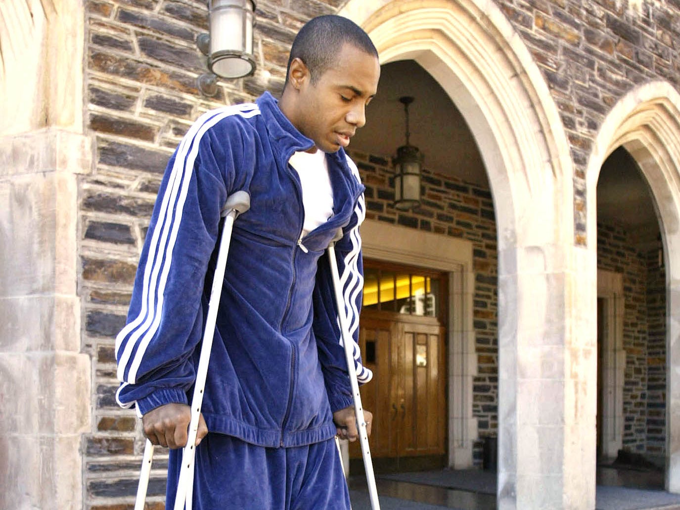 Jay Williams, Chicago Bulls basketball player and former Duke All-American, arrives at Duke's Cameron Indoor Stadium, Monday, Sept. 29, 2003, in Durham, N.C., for an interview. Williams was hurt earlier this year in a motorcycle accident.