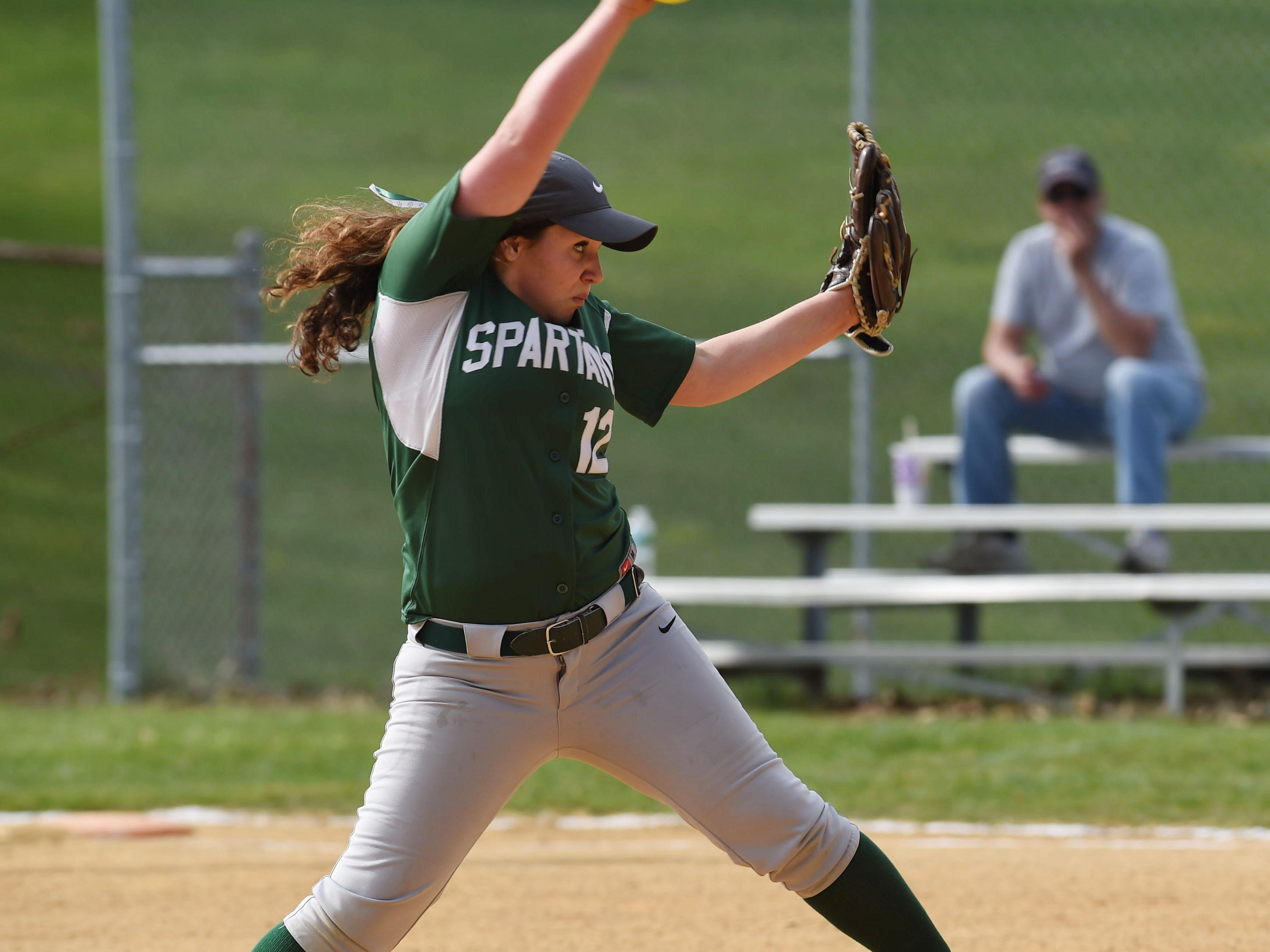 Spackenkill's Gabi Mastrantuono winds up a pitch during an April 18 game against Webutuck.
