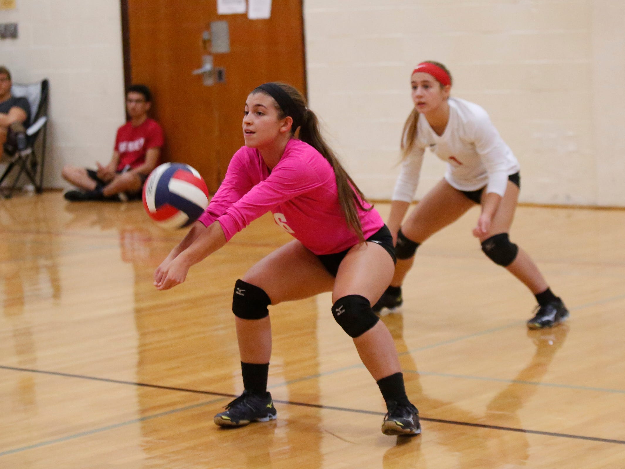 Nyack volleyball libero Lila Shaw (6) must wear a different jersey than her teammates due to her position. September 24, 2016.