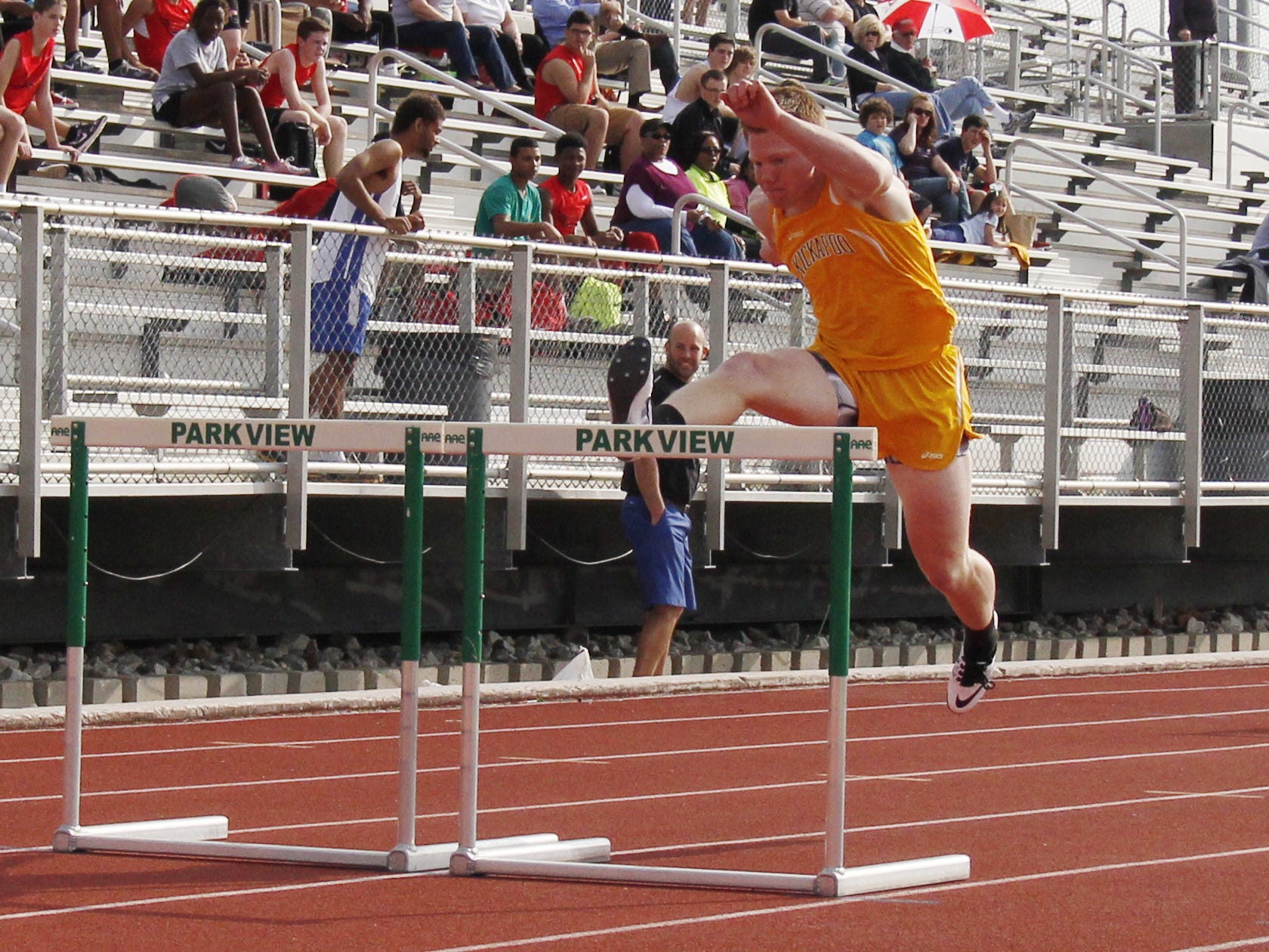 Kickapoo sophomore Maverick McGee won the 110-meter hurdles race Thursday night at JFK Stadium with an unofficial time of 15.6 seconds.