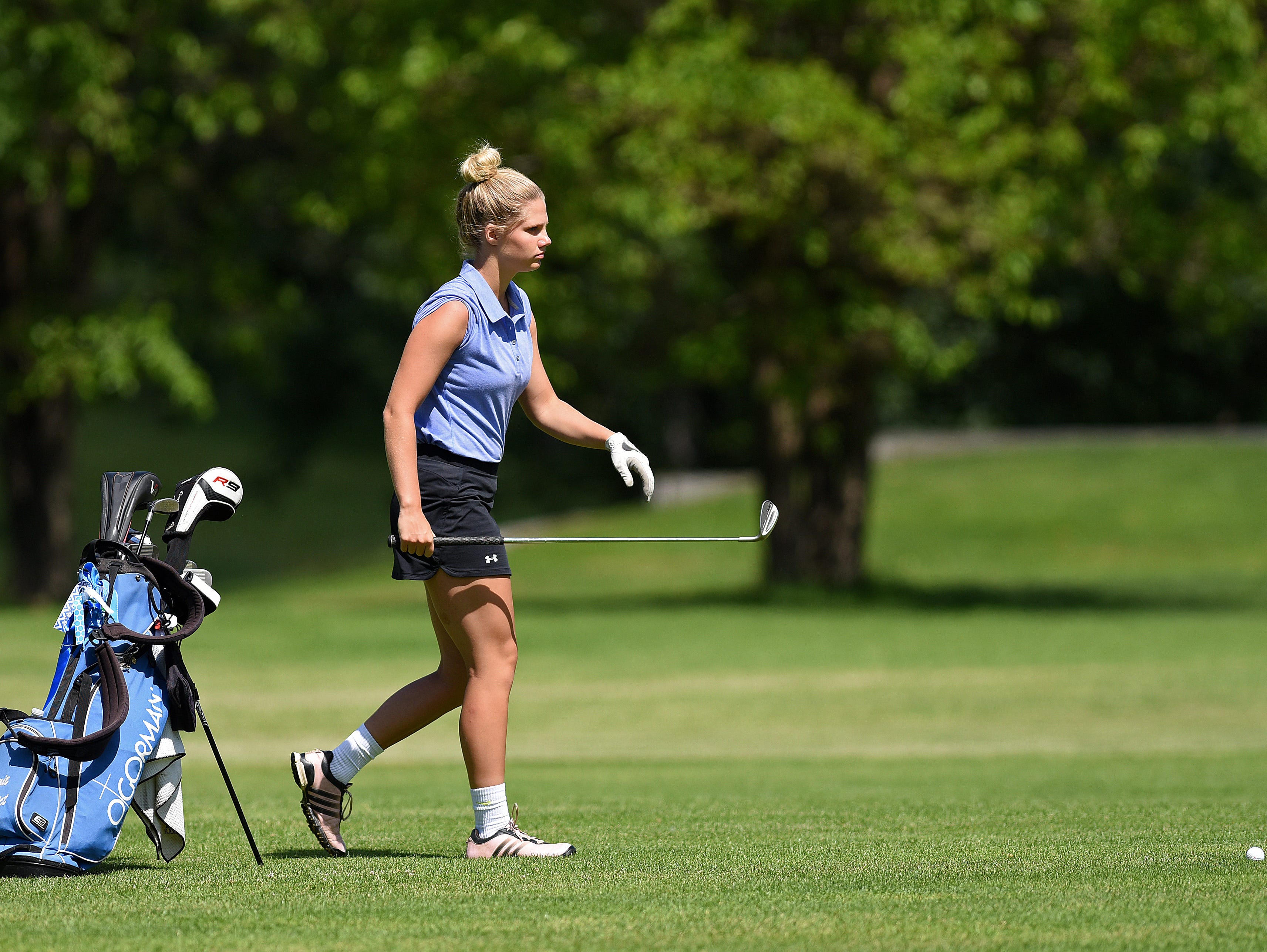 O'Gorman's Jamie Benedict golfs during the girls state golf tournament at Lakeview Golf Course in Mitchell, S.D., Tuesday, June 7, 2016.