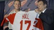 Newest Detroit Red Wing BRETT HULL is handed his new