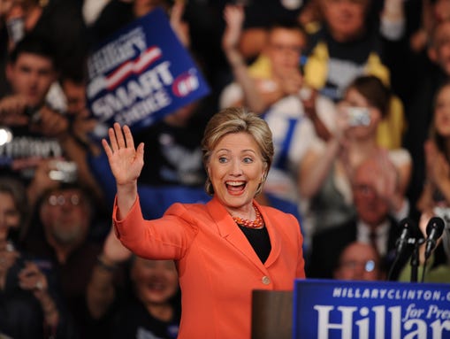 Hillary Clinton appears at a rally in Charleston, W.Va.,