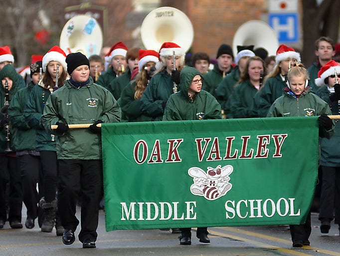 The Oak Valley middle school marches through town.