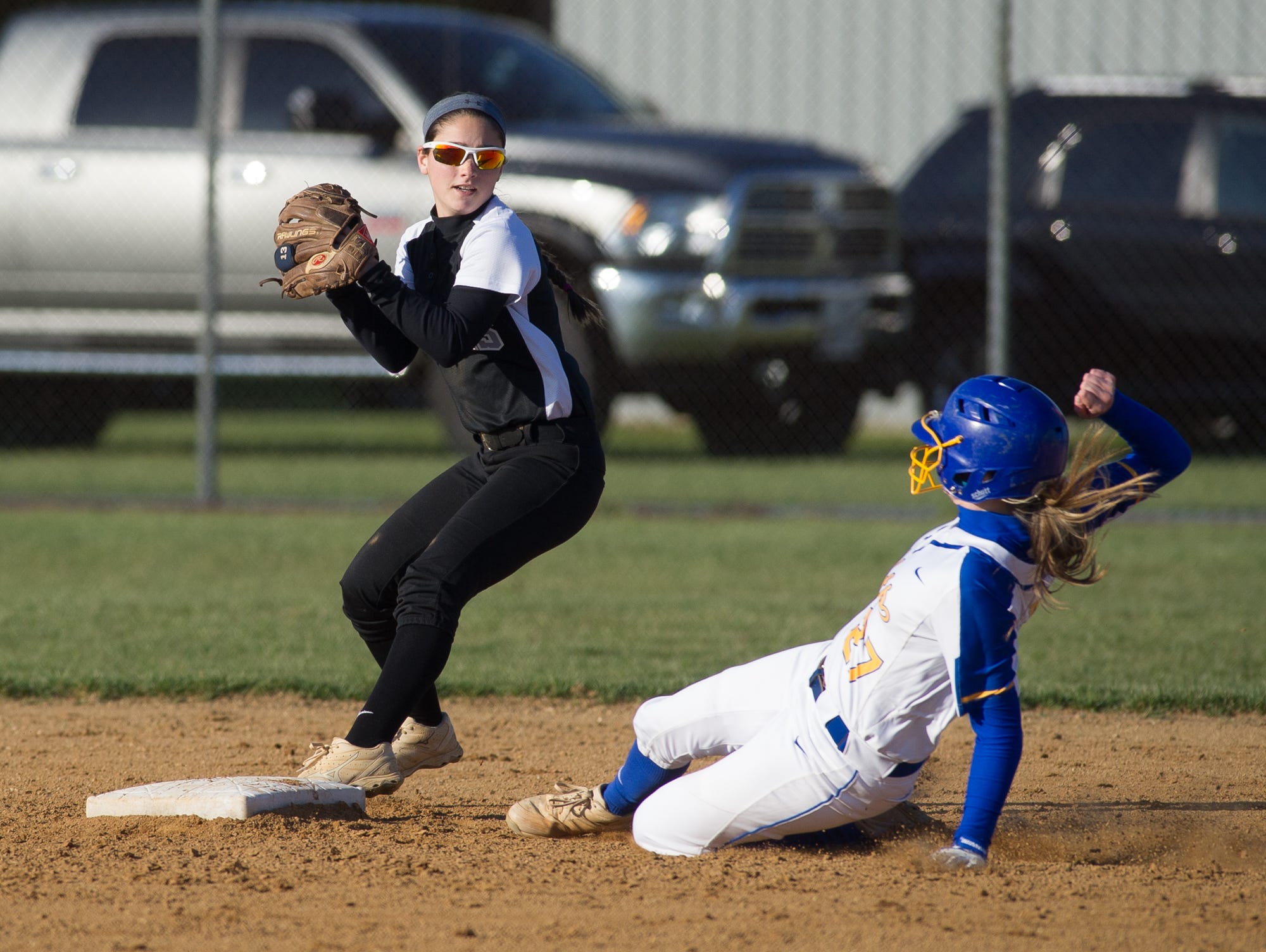 Sussex Tech's Jenna Calloway (13) makes a out at second base in their win against Sussex Central.