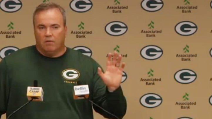 Green Bay Packers coach Mike McCarthy talks to reporters on Friday morning.