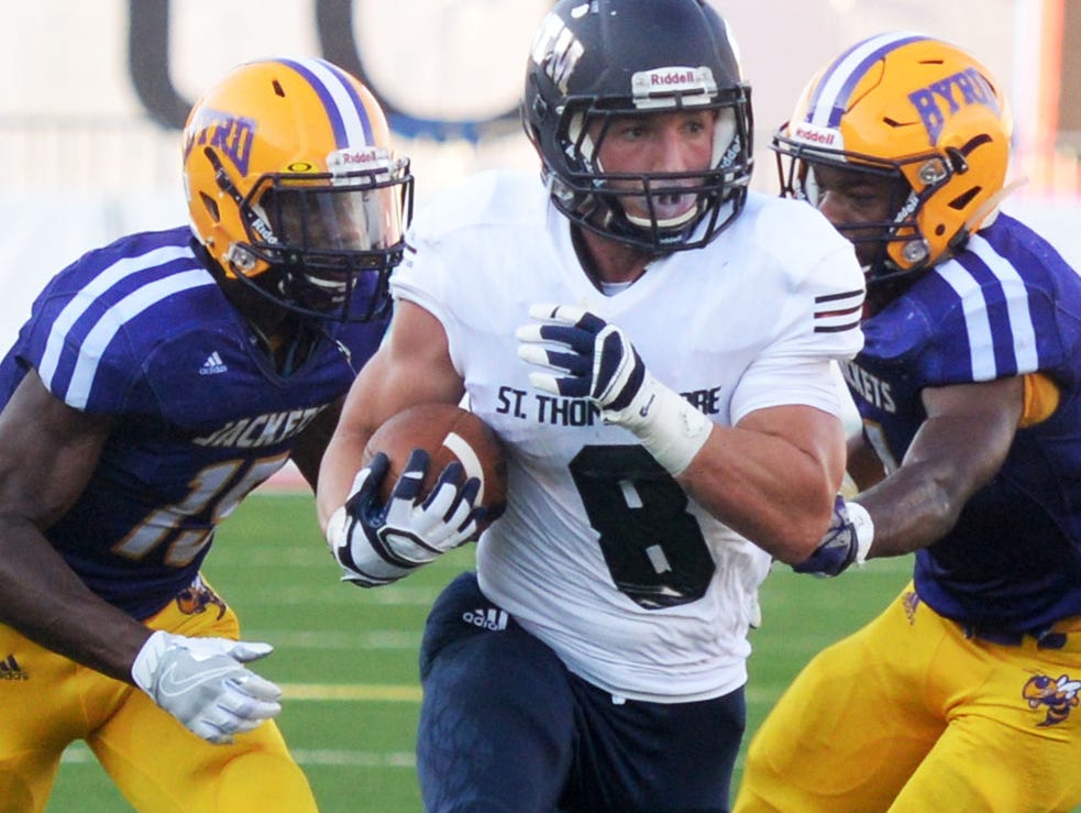 St. Thomas More's Jude Joseph during their game against Byrd in the Battle on the Border Thursday evening at Independence Stadium.