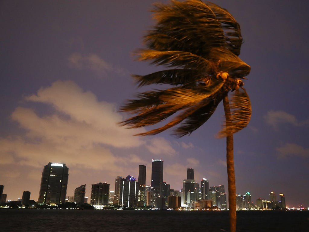 The skyline is seen as the outerbands of Hurricane Irma start to reach Florida on Sept. 9, 2017 in Miami, Fla. Florida is in the path of the Hurricane which may come ashore at category 4.