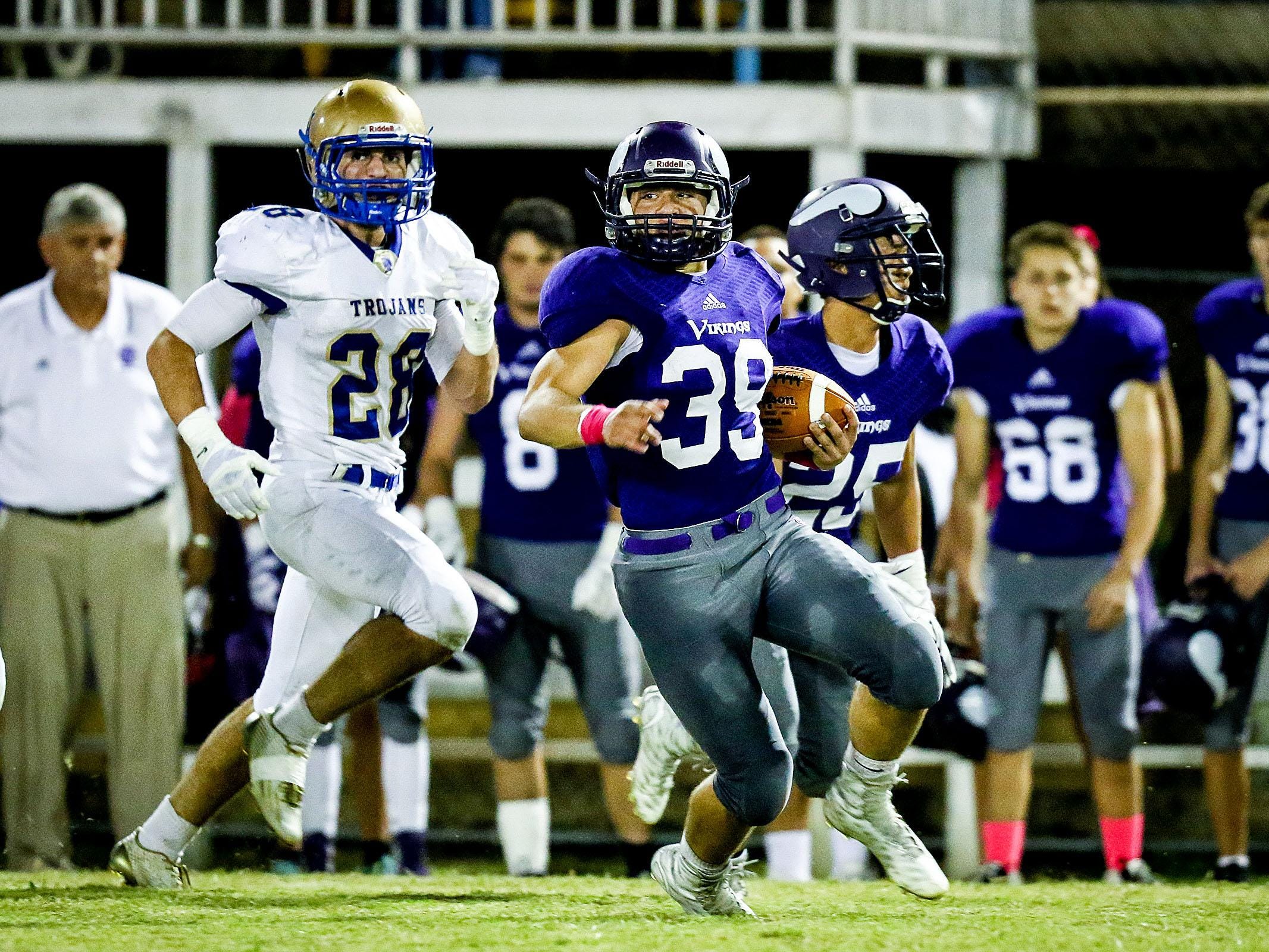 Aaron Whipp gets big yardage on a punt return Thursday night against Sacred Heart of Ville Platte.