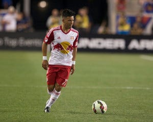 Franklin Castellanos of Dover carries the ball in the Red Bulls' friendly against Chelsea FC. Photo courtesy of NewYorkRedBulls.com ID=30755409 ID=30755409