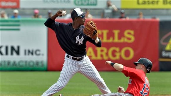 New York Yankees shortstop Jorge Mateo forces Boston
