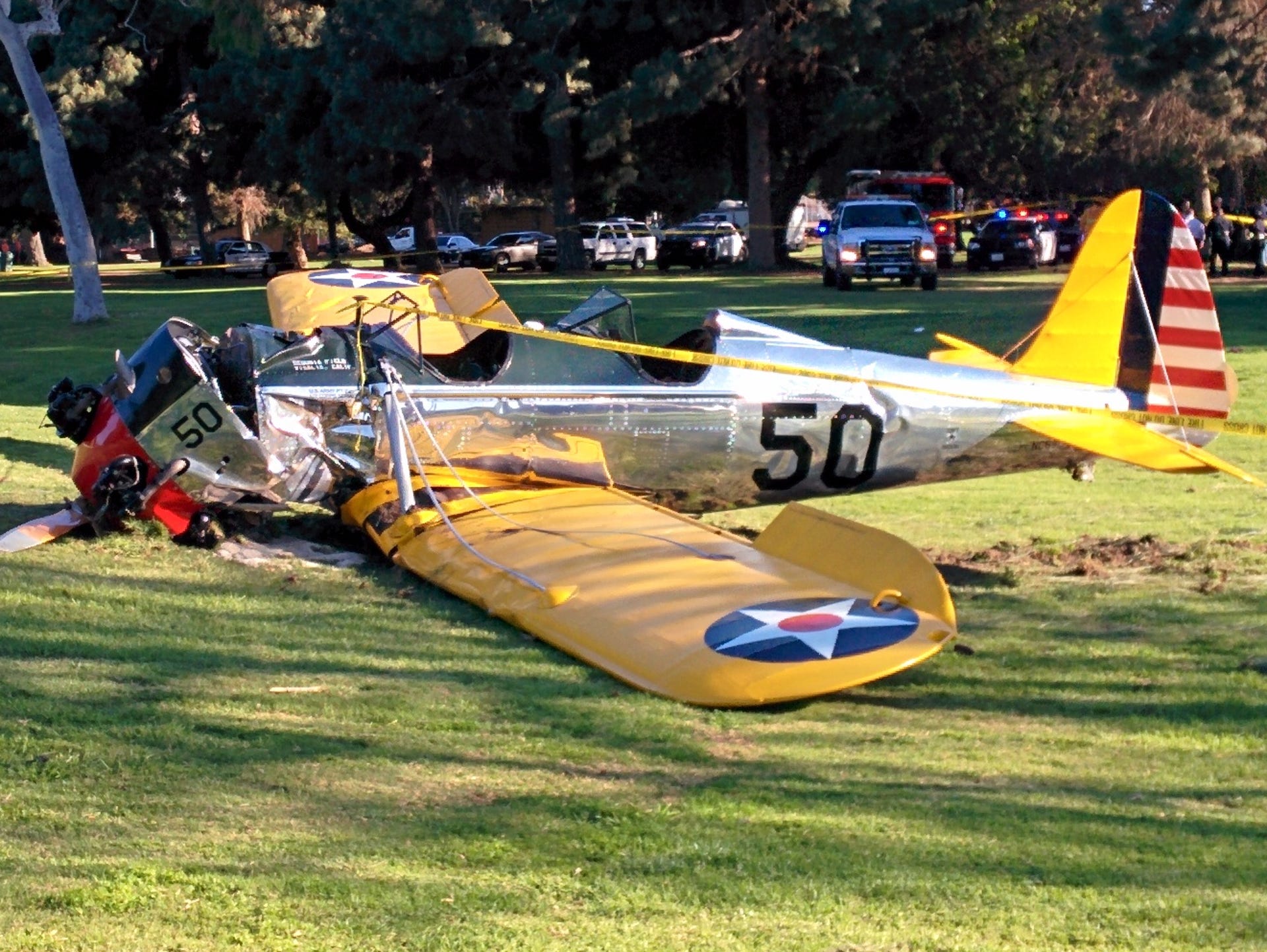 The single-engine airplane went down on the golf course