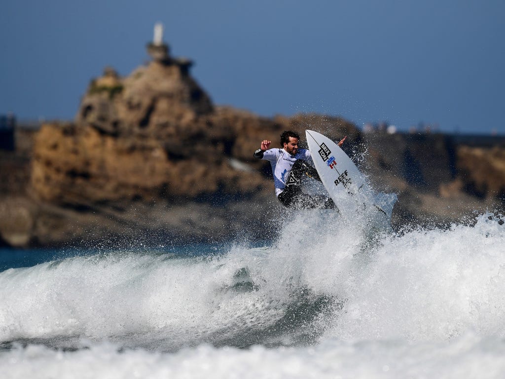 Logan Landry of Canada competes during the Repechage Round 1 in Biarritz, France during the 2017 ISA World Surfing Games.  \u000d