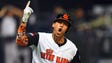 March 8: Andrelton Simmons of the Netherlands reacts