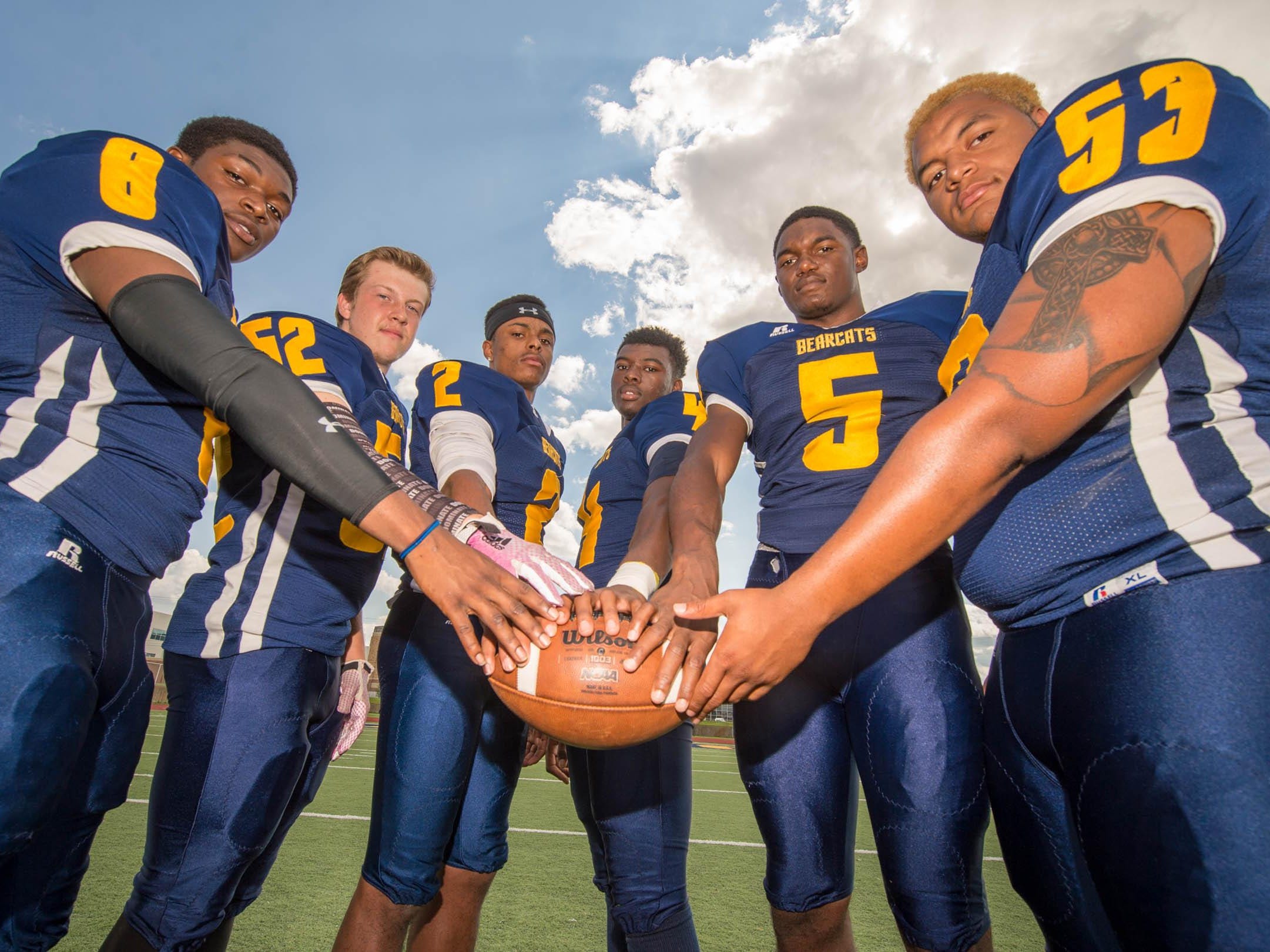 Battle Creek Central senior leaders, from left, Dennis Watson, Dallas Gillum, Cyntell Williams, Julieon Cooper, Brandon Randle, Dyzmen Robinson.