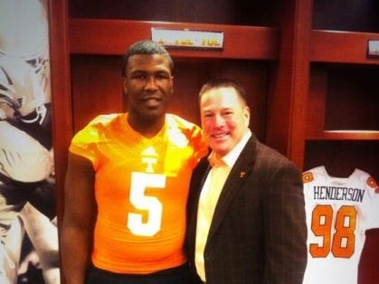 Haywood defensive lineman Emmit Gooden posed with Tennessee head coach Butch Jones during a visit to campus last year.