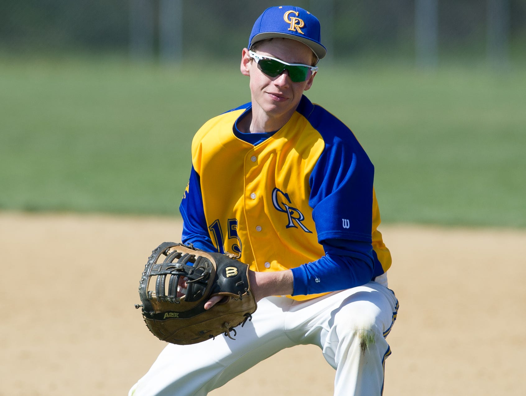 Caesar Rodney's Robert Williams (15) runs to first base to make a out in the 4th inning against St. Marks.