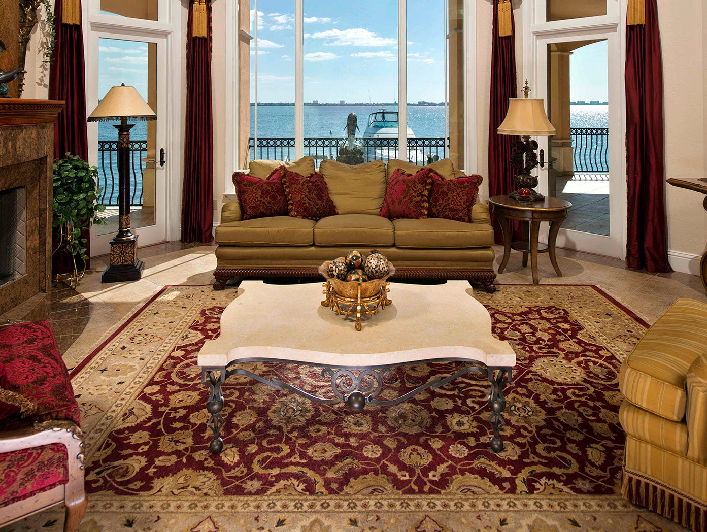 The great room of the Cape Coral, Fla., mansion. The mansion is being sold Feb. 10 at absolute auction, meaning that the highest offer – however low – takes the prize.