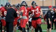 Atlanta Falcons tackle Ryan Schraeder (73) and teammates