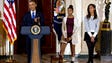 President Barack Obama, joined by his daughters Malia,