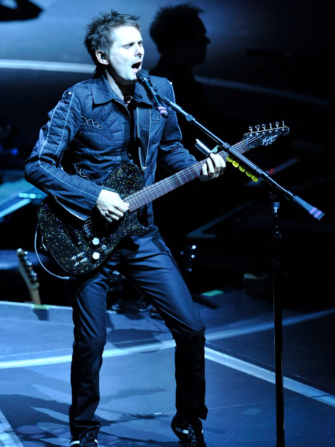 Matt Bellamy, lead singer and guitarist of Muse performs