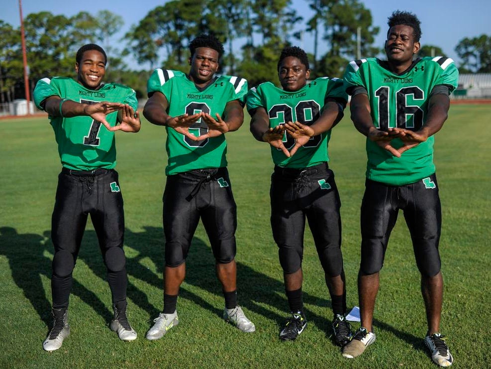 Lafayette High secondary of Luther Brooks (7), Troy Williams (9), Thaquan Priestley (39) and Uche Utomi (16) is hoping to catch many a pass from opposing quarterbacks this season.