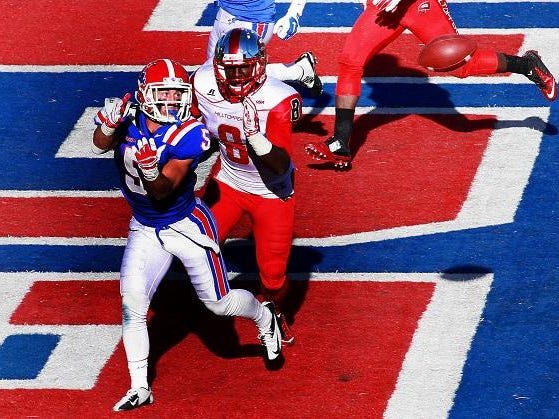 La. Tech wide receiver Trent Taylor (5) had three touchdown catches against Western Kentucky last season in the Bulldogs’ 59-10 victory.