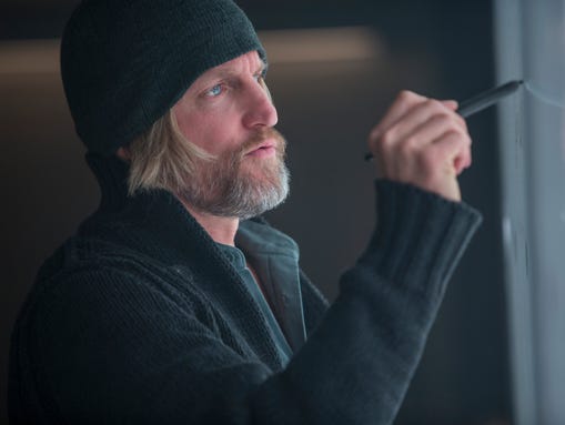 Woody Harrelson portrays Haymitch Abernathy in 'The