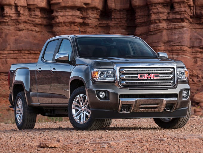 The 2015 GMC Canyon midsize pickup (crew-cab version show here) that is being unveiled at the Detroit Auto Show.
