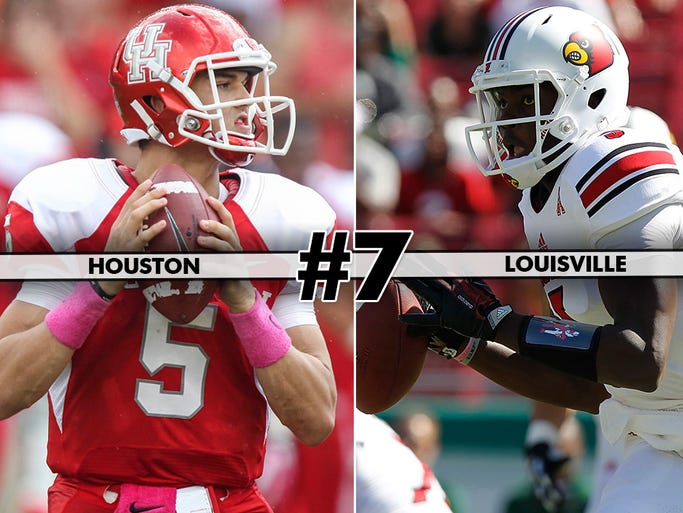 Houston (7-2, 4-1) at No. 13 Louisville (8-1, 4-1), 7 p.m. ET, ESPNU: Louisville's conference title hopes are hanging on by a thread, and the Cardinals host a tough Houston team that also lost UCF.