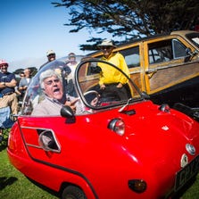Jay Leno clowns around at the recent Pebble Beach Concours d'Elegance for his CNBC special, "Jay Leno's Garage: Ultimate Car Week."