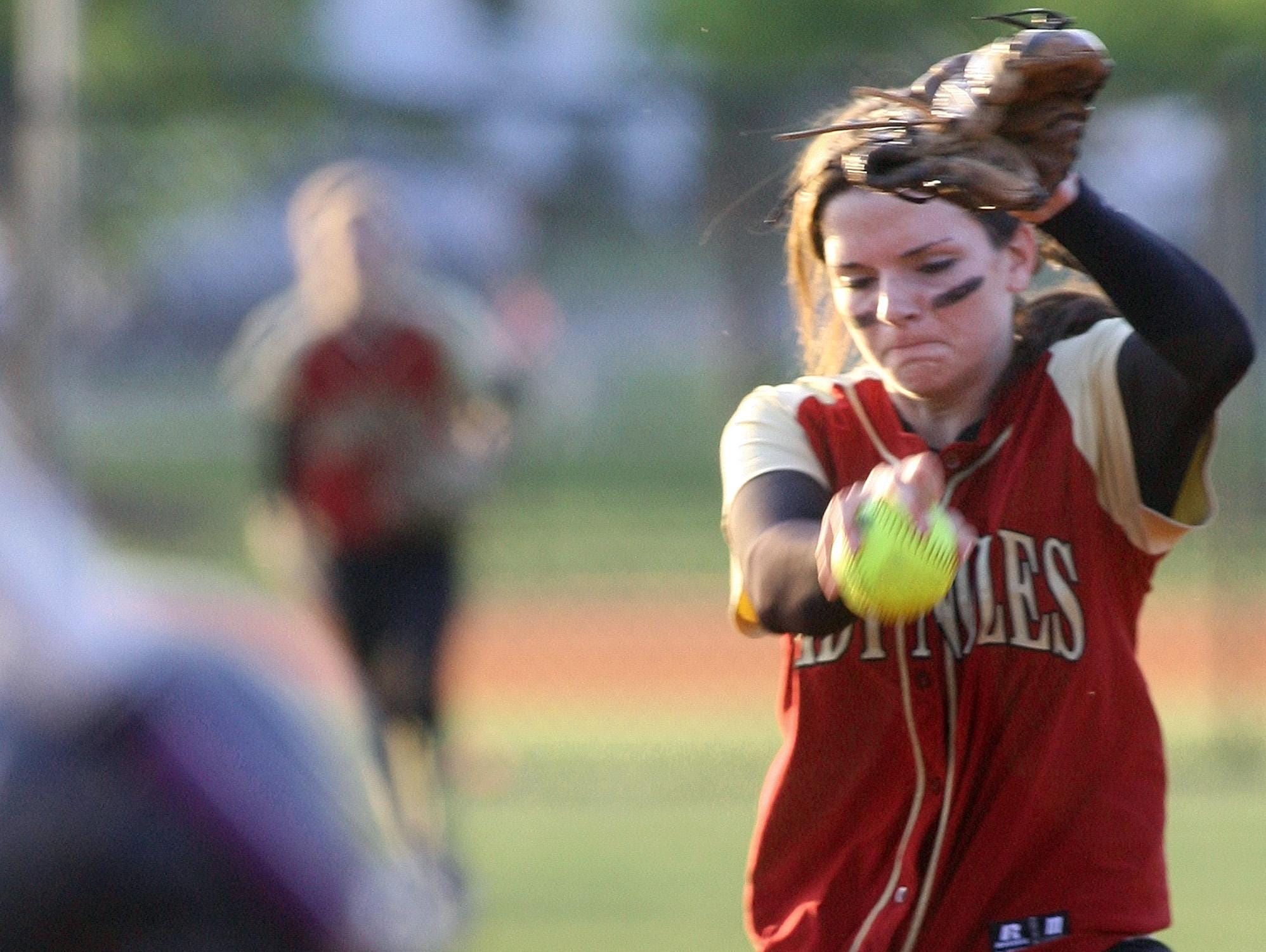 Florida High pitcher Taylor Rossman winds up before striking out a Marianna batter in the third inning of their Class 3A regional quarterfinal softball game on April 27, 2010. Rossman had 14 strikeouts in the game and the Seminoles won 1-0.