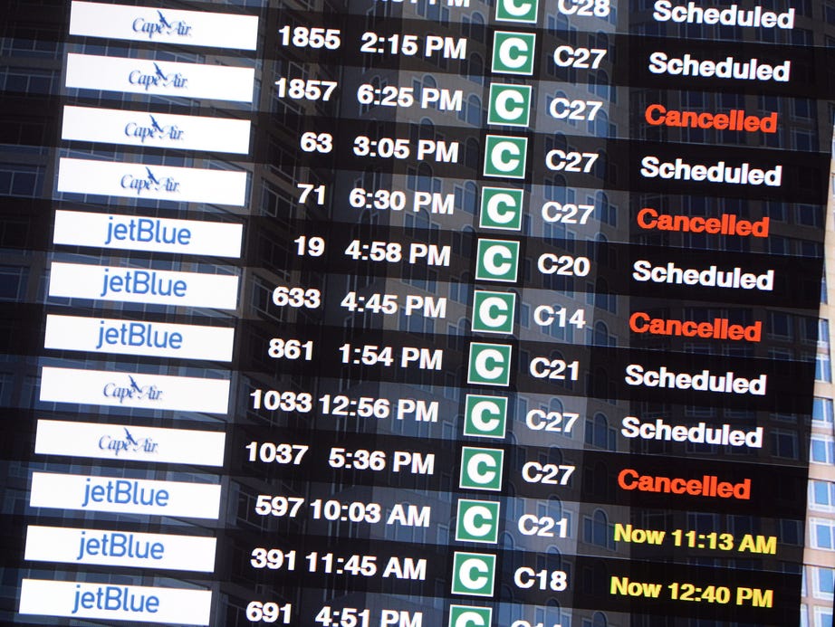 BOSTON - JANUARY 26: The flight board at Logan International