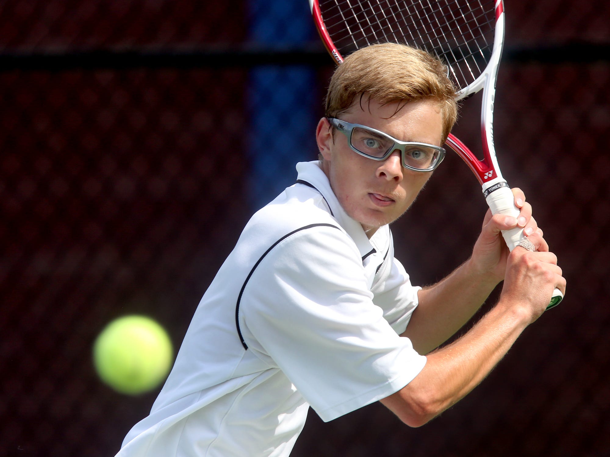 Siegel's Taylior Graalman plays against Ravenwood's Steven Karl during the Class AAA state Boys' Team Tennis Tournament on Tuesday May 19, 2015.