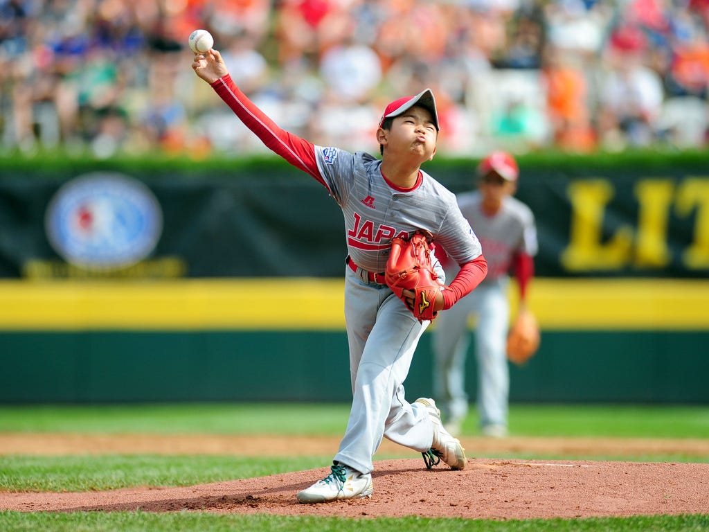 Japan Region pitcher Tsubasa Tomii throws a pitch in the second inning against the Southwest Region at Howard J. Lamade Stadium in Williamsport, Pa.