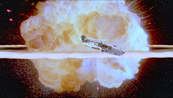 The Millennium Falcon escapes an exploding Death Star