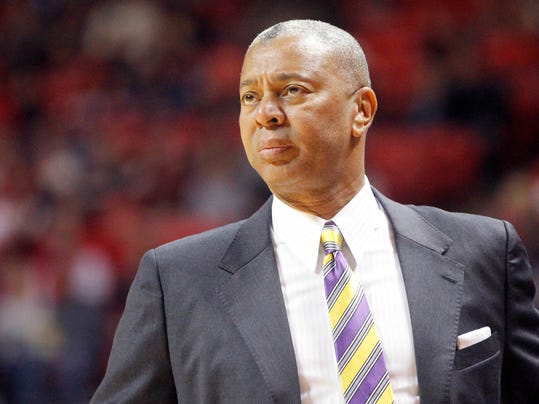 LSU head coach Johnny Jones watches the action during the first half of an NCAA college basketball game against Texas Tech, Saturday, Jan. 28, 2017, at United Supermarkets Arena in Lubbock, Texas. (Mark Rogers/Lubbock Avalanche-Journal via AP)