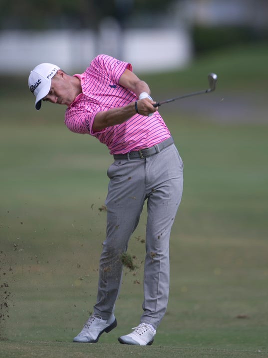 Justin Thomas hits his ball off the third fairway during the third round of the Sony Open golf tournament, Saturday, Jan. 14, 2017, in Honolulu. (AP Photo/Marco Garcia)